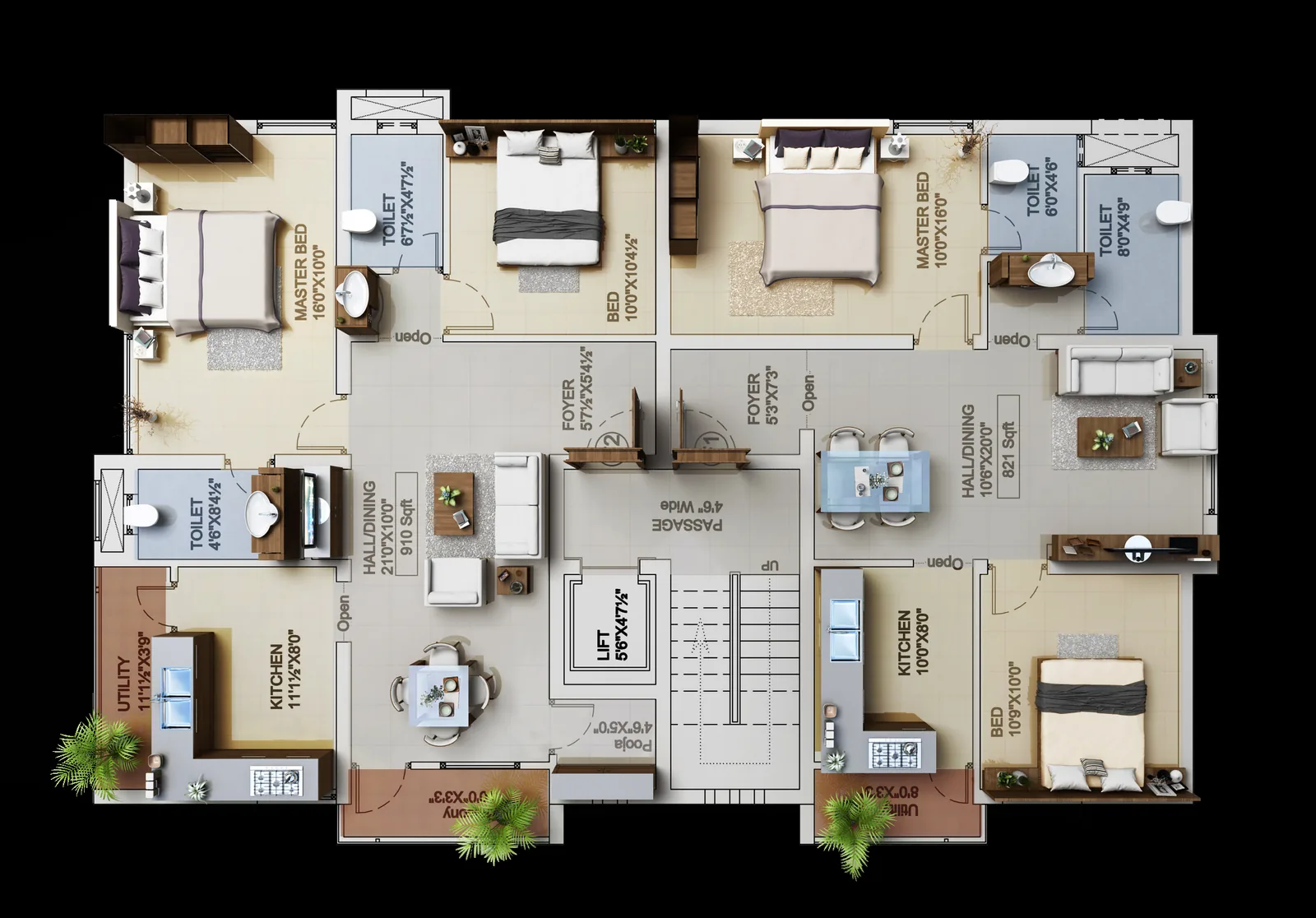 Rendered architectural plan